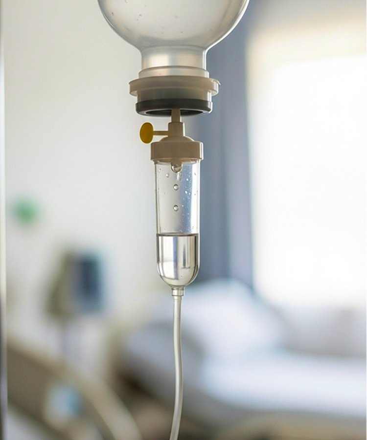 Капельница на фоне палаты клиники